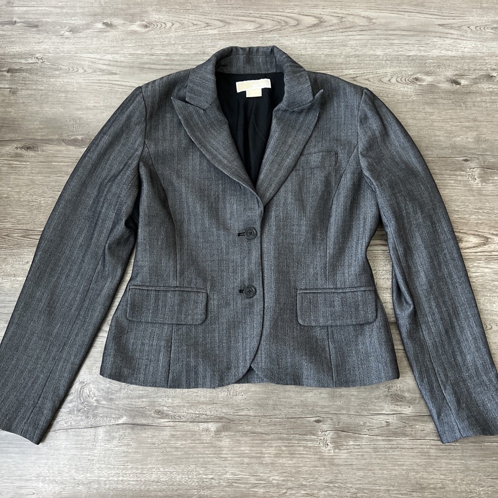 Michael Michael Kors Herringbone Blazer Womens 6 Gray Tailored Professional Work